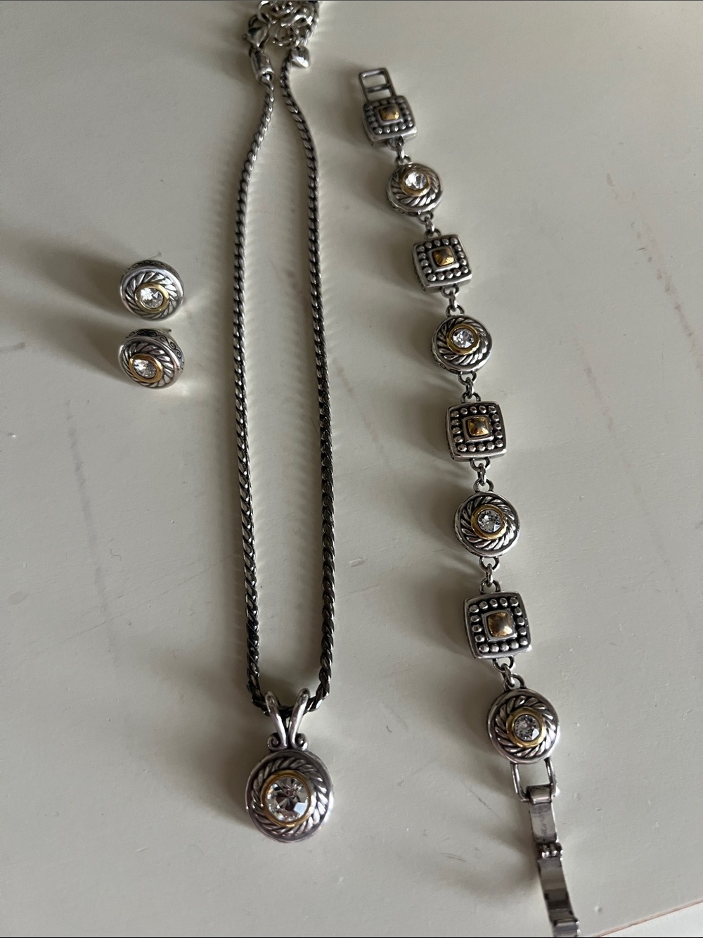 Brighton Silver and Gold-Tone Pendant Necklace, Bracelet & Earrings Set